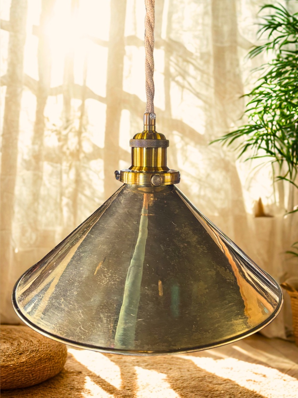 Vintage Brass - 12" Metal Gold Plug in swag rope Pendant Ceiling Light new wire